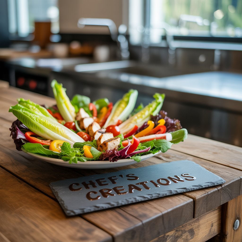 Healthy chef creations with organic ingredients plated on a modern dish